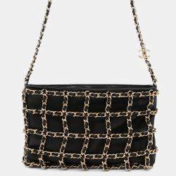 Pre Owned Chanel Coco Mark Black Lambskin Chain Shoulder Bag