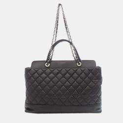 Pre Owned Chanel Matelasse Black Leather Tote