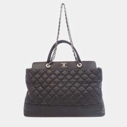 Pre Owned Chanel Matelasse Black Leather Tote