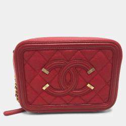 Pre Owned Chanel Cc Filigree Matelasse Chain Mini Shoulder Bag In Caviar Leather  Red