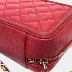 Pre Owned Chanel Cc Filigree Matelasse Chain Mini Shoulder Bag In Caviar Leather  Red