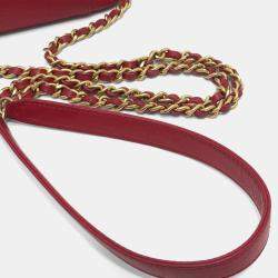 Pre Owned Chanel Cc Filigree Matelasse Chain Mini Shoulder Bag In Caviar Leather  Red