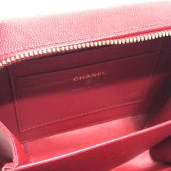 Pre Owned Chanel Cc Filigree Matelasse Chain Mini Shoulder Bag In Caviar Leather  Red