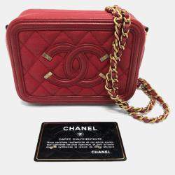 Pre Owned Chanel Cc Filigree Matelasse Chain Mini Shoulder Bag In Caviar Leather  Red