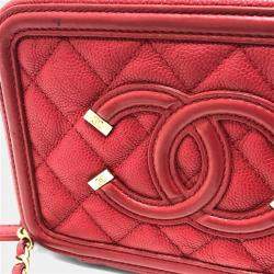 Pre Owned Chanel Cc Filigree Matelasse Chain Mini Shoulder Bag In Caviar Leather  Red