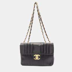 Pre Owned Chanel Mademoiselle Deca Matelasse Black Lambskin Shoulder Bag  