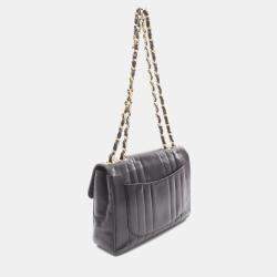 Pre Owned Chanel Mademoiselle Deca Matelasse Black Lambskin Shoulder Bag