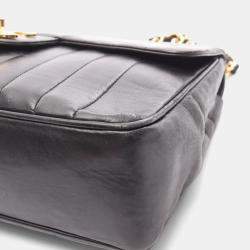 Pre Owned Chanel Mademoiselle Deca Matelasse Black Lambskin Shoulder Bag