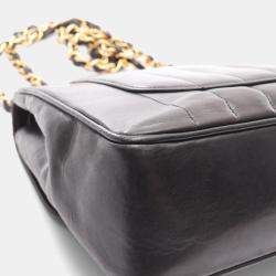 Pre Owned Chanel Mademoiselle Deca Matelasse Black Lambskin Shoulder Bag