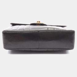 Pre Owned Chanel Mademoiselle Deca Matelasse Black Lambskin Shoulder Bag