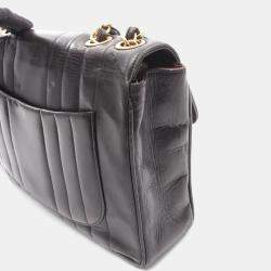 Pre Owned Chanel Mademoiselle Deca Matelasse Black Lambskin Shoulder Bag