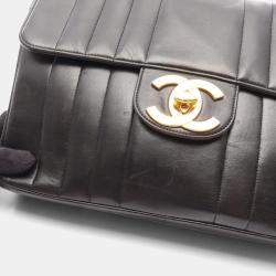 Pre Owned Chanel Mademoiselle Deca Matelasse Black Lambskin Shoulder Bag