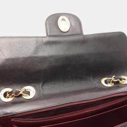 Pre Owned Chanel Mademoiselle Deca Matelasse Black Lambskin Shoulder Bag