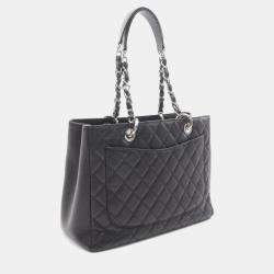 Pre Owned Chanel Matelasse Grand Shopping Gst Tote Bag In Calfskin Leather  Black