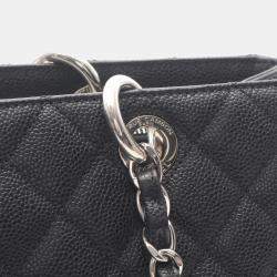 Pre Owned Chanel Matelasse Grand Shopping Gst Tote Bag In Calfskin Leather  Black