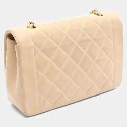 Pre Owned Chanel Matelasse Diana Beige Lambskin Leather Flap Shoulder Bag