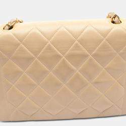 Pre Owned Chanel Matelasse Diana Beige Lambskin Leather Flap Shoulder Bag