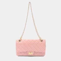 Pre Owned Chanel 2.55 Matelasse Double Flap Shoulder Bag  Leather Pink