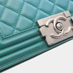 Pre Owned Chanel Boy Chanel Small Shoulder Bag In Lambskin (Sheepskin) - Green