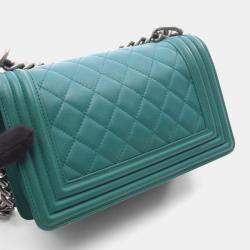 Pre Owned Chanel Boy Chanel Small Shoulder Bag In Lambskin (Sheepskin) - Green