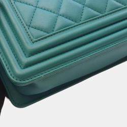 Pre Owned Chanel Boy Chanel Small Shoulder Bag In Lambskin (Sheepskin) - Green