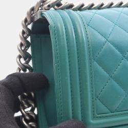 Pre Owned Chanel Boy Chanel Small Shoulder Bag In Lambskin (Sheepskin) - Green