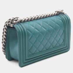 Pre Owned Chanel Boy Chanel Small Shoulder Bag In Lambskin (Sheepskin) - Green
