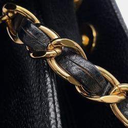 Pre Owned Chanel Chain Tote Bag With Coco Mark And Caviar Skin  Black