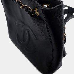 Pre Owned Chanel Chain Tote Bag With Coco Mark And Caviar Skin  Black
