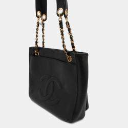 Pre Owned Chanel Chain Tote Bag With Coco Mark And Caviar Skin  Black