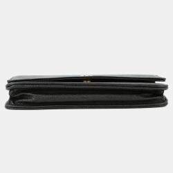Pre Owned Chanel Chain Wallet Camellia Coco Mark Caviar Skin Black