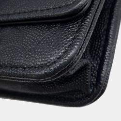 Pre Owned Chanel Chain Wallet Camellia Coco Mark Caviar Skin Black