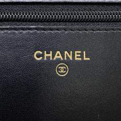 Pre Owned Chanel Chain Wallet Camellia Coco Mark Caviar Skin Black