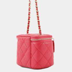 Pre Owned Chanel Chain Shoulder Bag  Matelasse  Coco Mark  Classic Mini Vanity Case  Caviar Skin