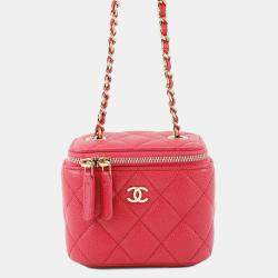 Pre Owned Chanel Chain Shoulder Bag  Matelasse  Coco Mark  Classic Mini Vanity Case  Caviar Skin