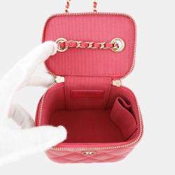 Pre Owned Chanel Chain Shoulder Bag  Matelasse  Coco Mark  Classic Mini Vanity Case  Caviar Skin