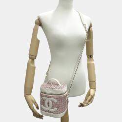 Pre Owned Chanel Bag Cruise Line Shoulder Tweed Leather Vanity Chain Red White Coco Mark Mini