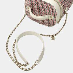 Pre Owned Chanel Bag Cruise Line Shoulder Tweed Leather Vanity Chain Red White Coco Mark Mini