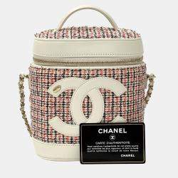 Pre Owned Chanel Bag Cruise Line Shoulder Tweed Leather Vanity Chain Red White Coco Mark Mini