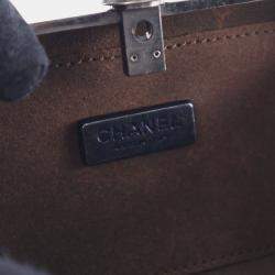 Pre Owned Chanel Grey Paris Edinburgh Mini Gunmetal Grid Cage Clutch on Chain