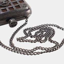 Pre Owned Chanel Grey Paris Edinburgh Mini Gunmetal Grid Cage Clutch on Chain