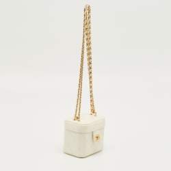 Pre Owned Chanel Off White Quilted Leather Vanity Clutch with Chain