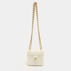 Pre Owned Chanel Off White Quilted Leather Vanity Clutch with Chain