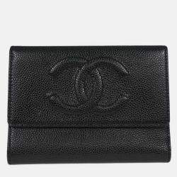 Pre Owned Chanel Black Calfskin Trifold Wallet