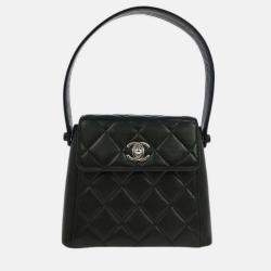 Pre Owned Chanel Black Lambskin Handbag