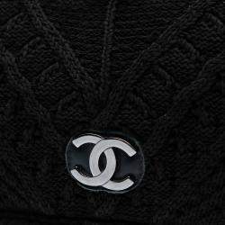 Pre Owned Chanel Black CC  Medium Woven Crochet Knit Single Flap