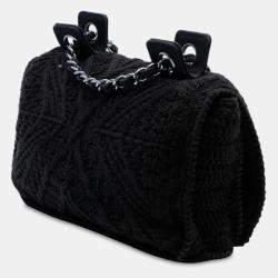 Pre Owned Chanel Black CC  Medium Woven Crochet Knit Single Flap