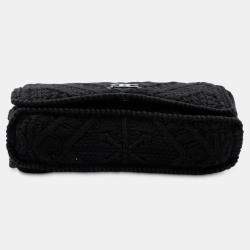 Pre Owned Chanel Black CC  Medium Woven Crochet Knit Single Flap