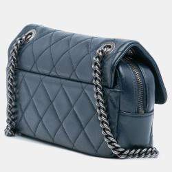 Pre Owned Chanel Blue Small Glazed Calfskin Duo Color Flap
