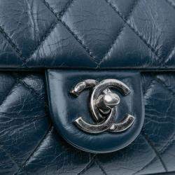 Pre Owned Chanel Blue Small Glazed Calfskin Duo Color Flap